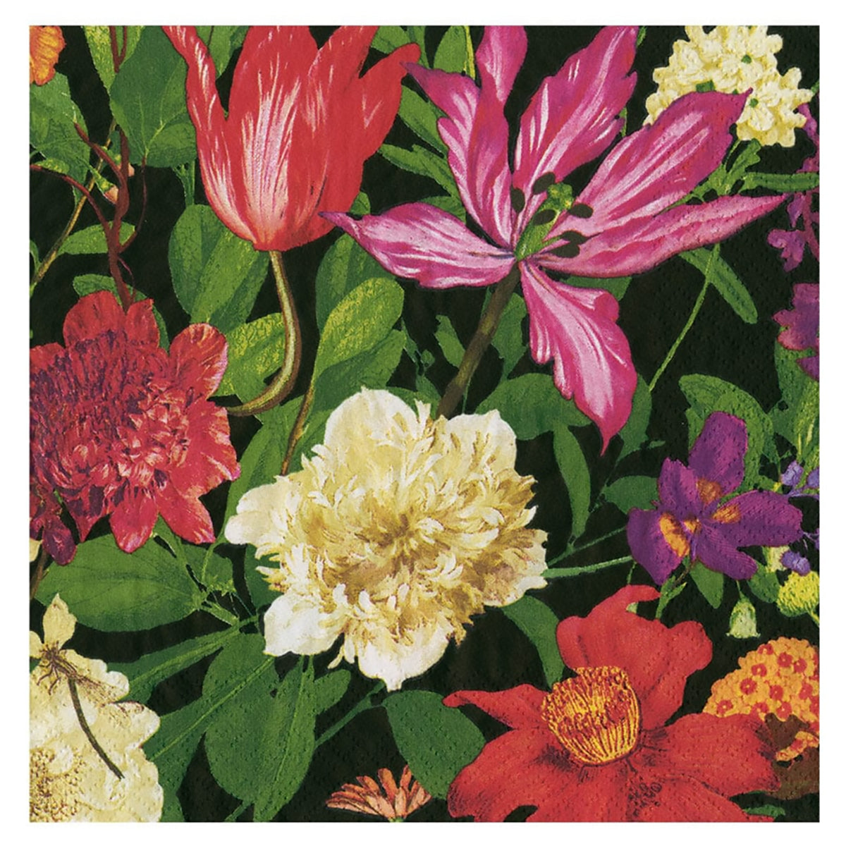 Dutch Floral Black Paper Luncheon Napkins