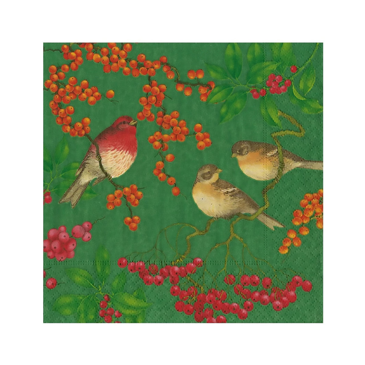 Birds & Berries Green Paper Beverage Napkins
