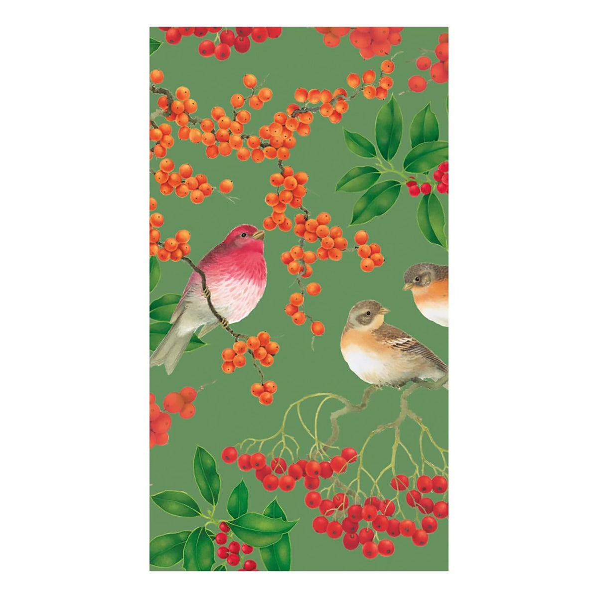Birds & Berries Green Paper Guest Towels - Buffet Napkins