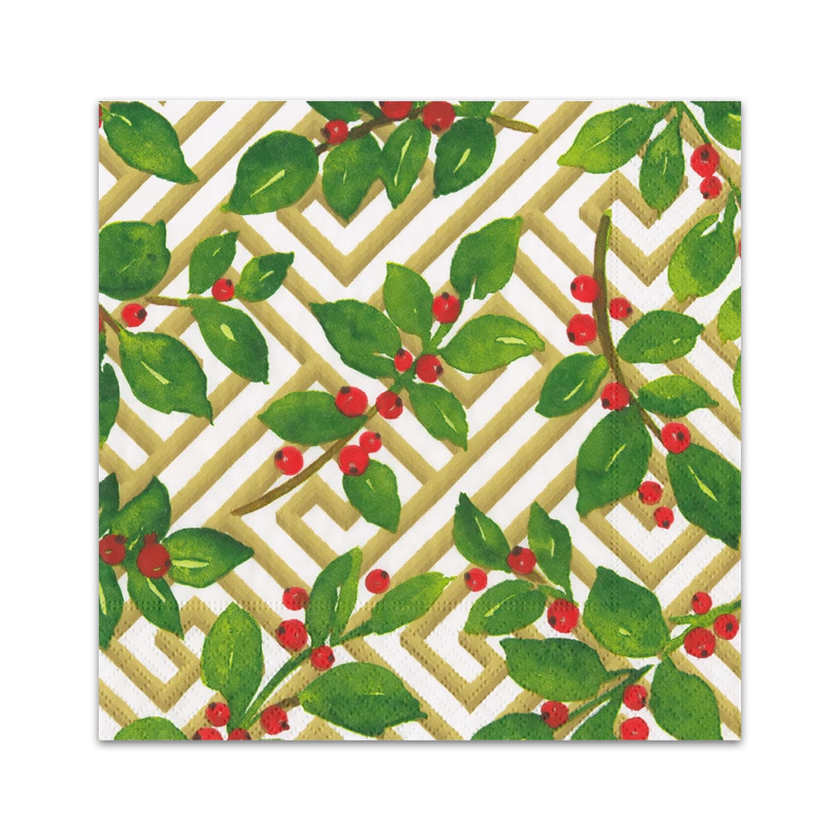 Holly & Fretwork Paper Beverage Napkins