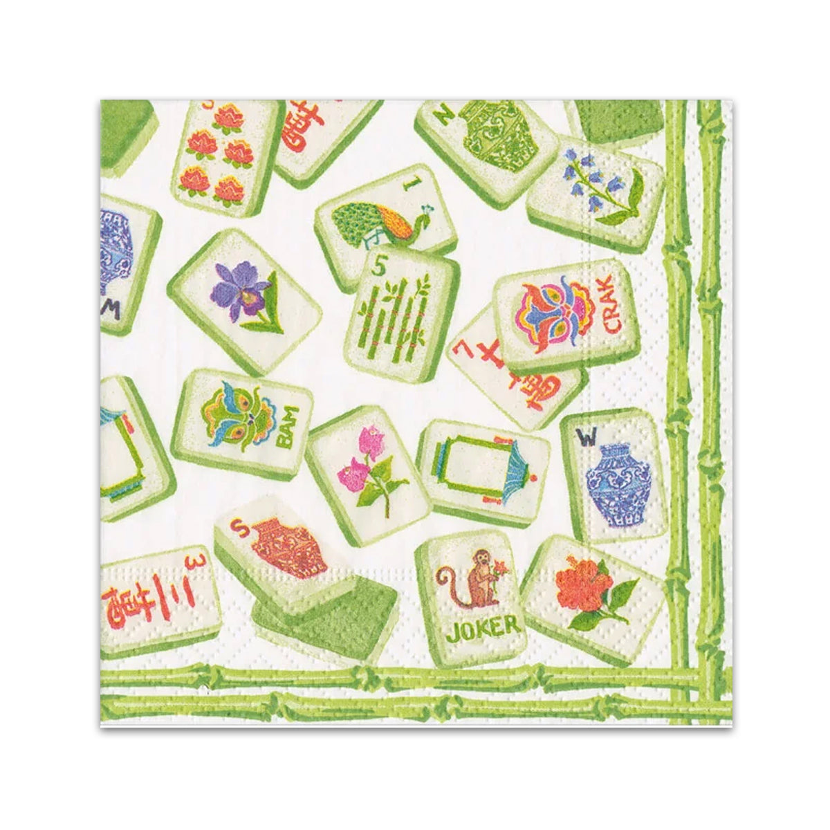 Mahjong Green Paper Beverage Napkins