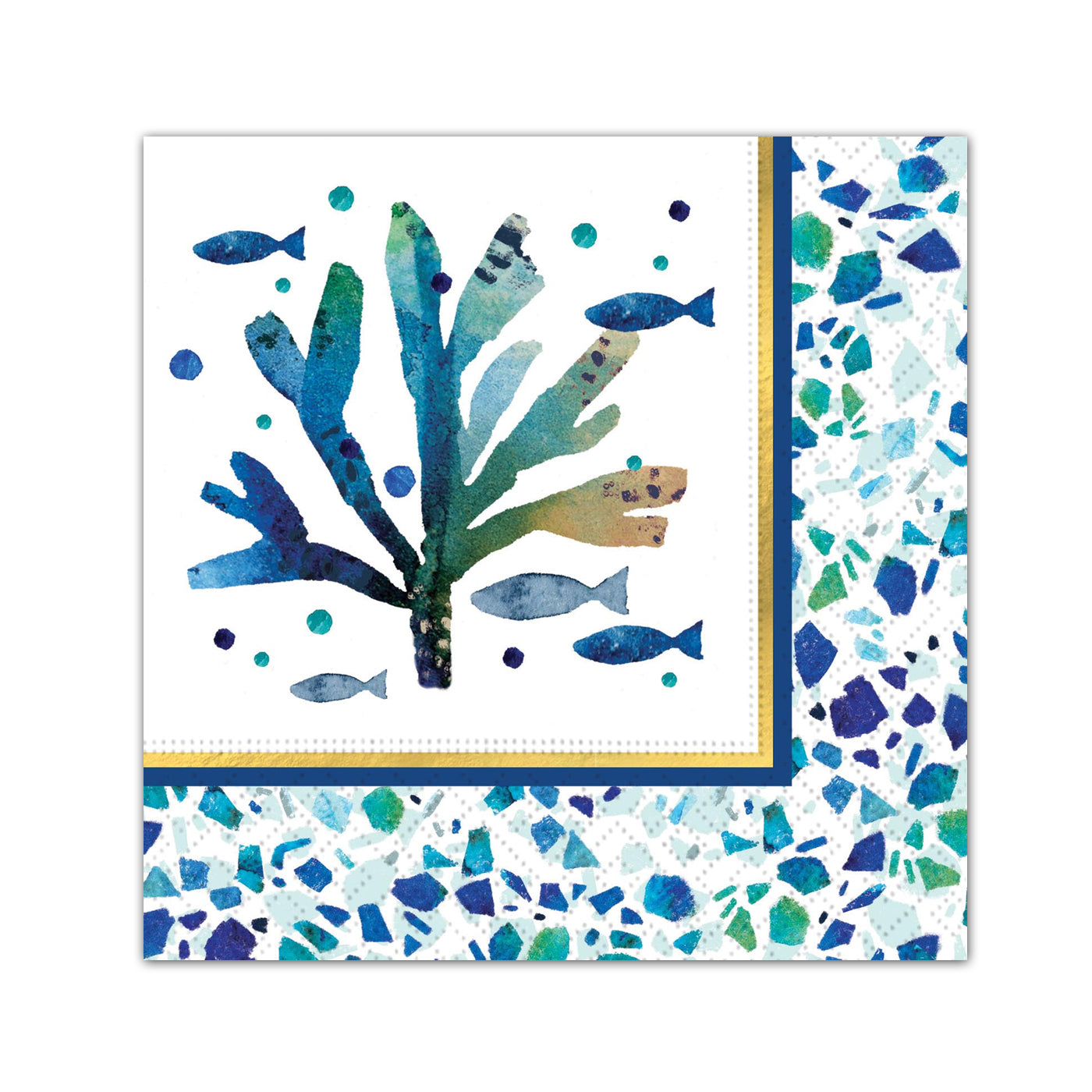 Coastal Sea Glass Paper Beverage Napkins - Gold Foil