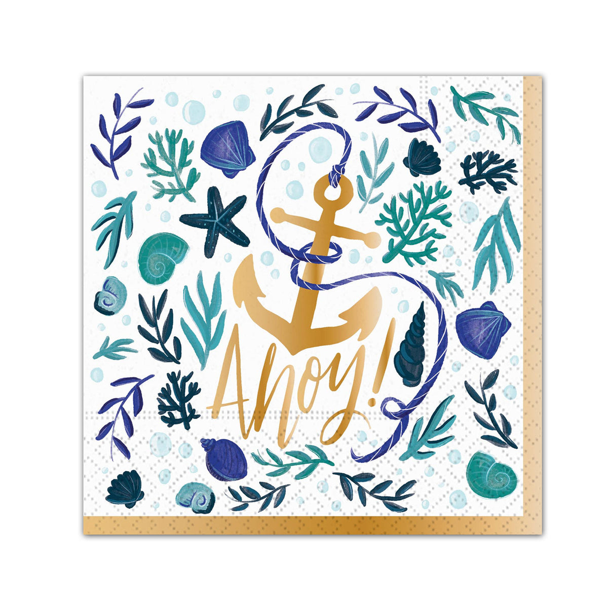 By the Shore-Ahoy Paper Beverage Napkins - Gold Foil