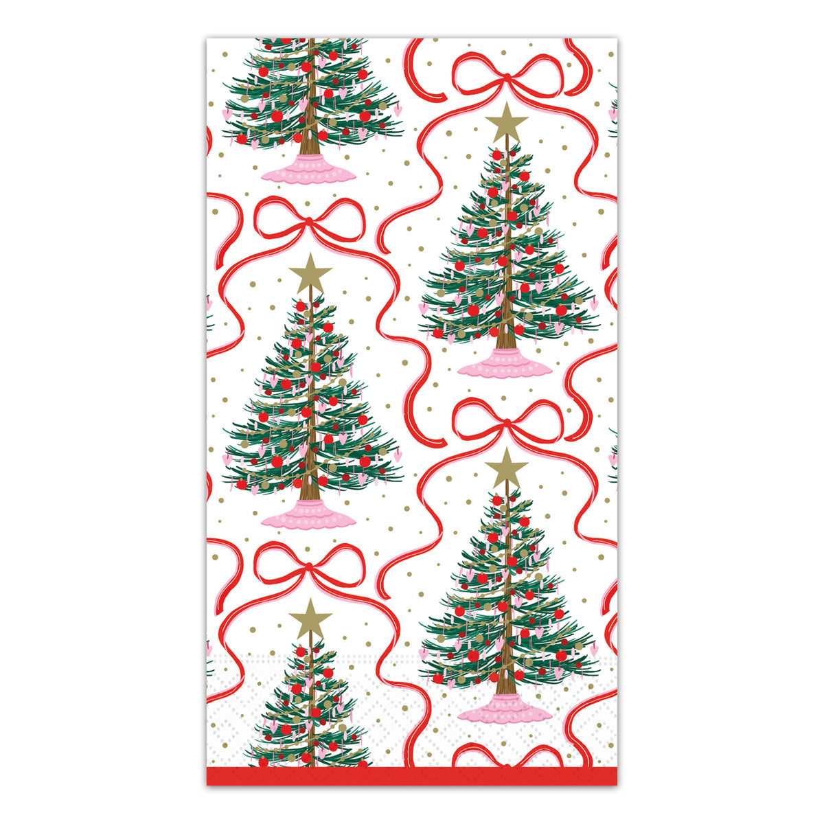 Red Ribbon Christmas Trees Paper Guest Towels - Buffet Napkins