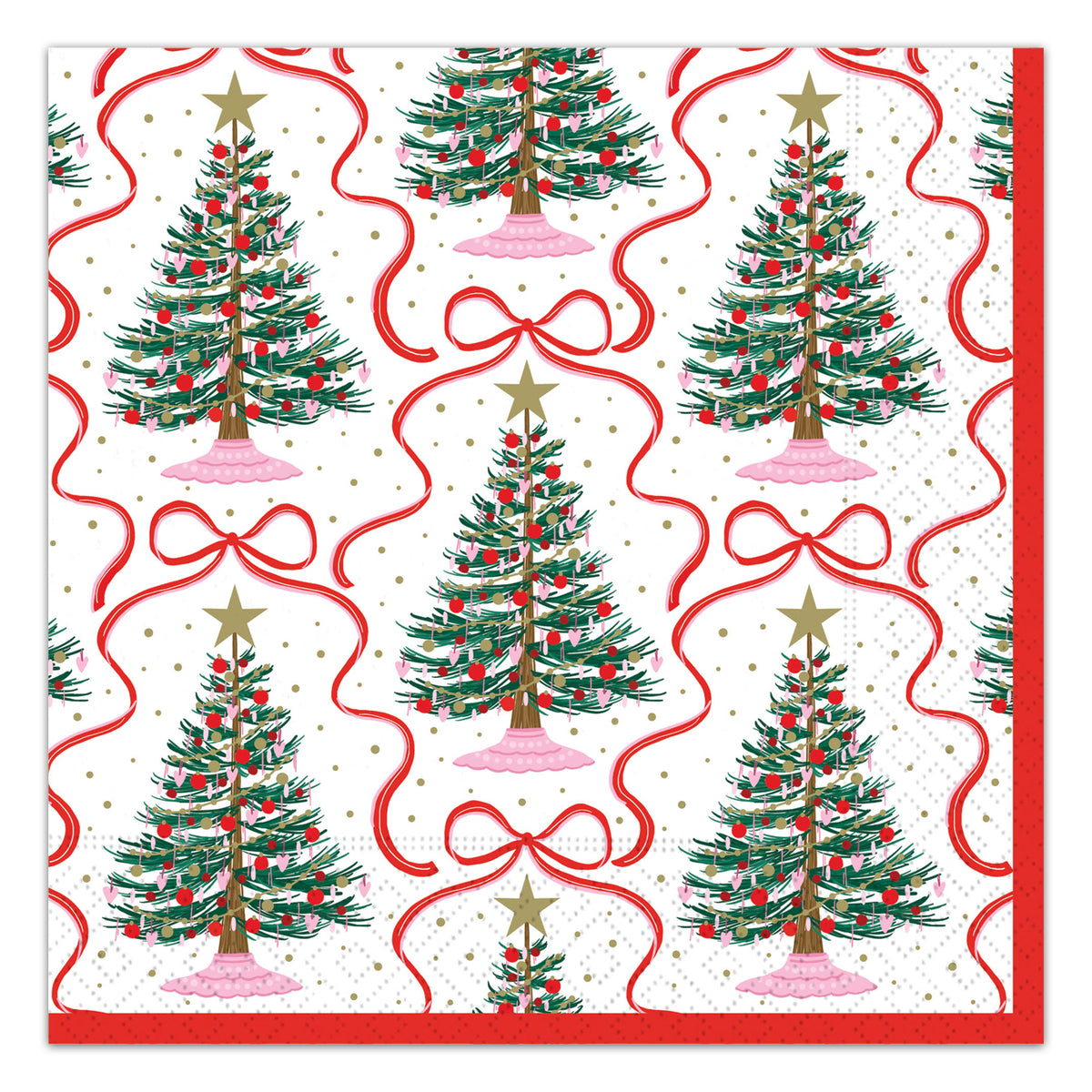 Red Ribbon Christmas Trees Paper Luncheon Napkins