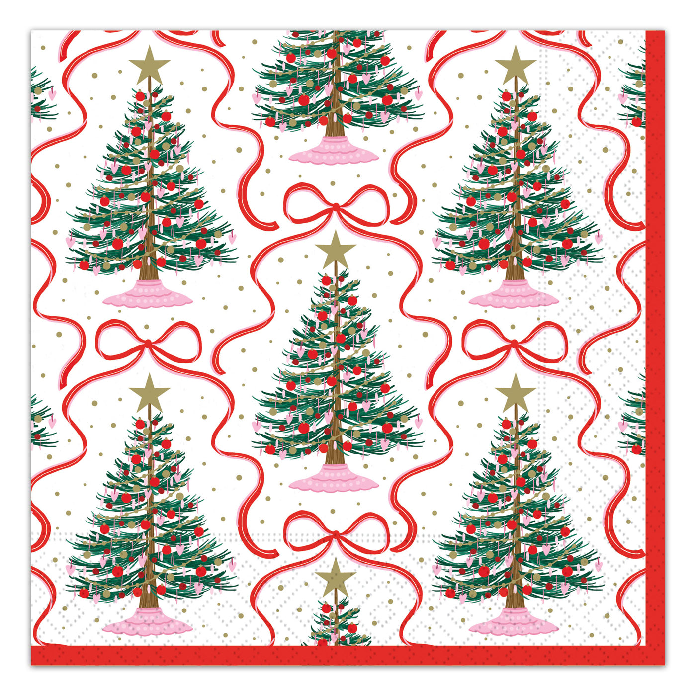 Red Ribbon Christmas Trees Paper Luncheon Napkins