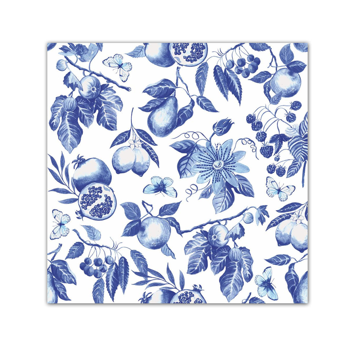 Blue Toile Fruits Paper Beverage Napkins