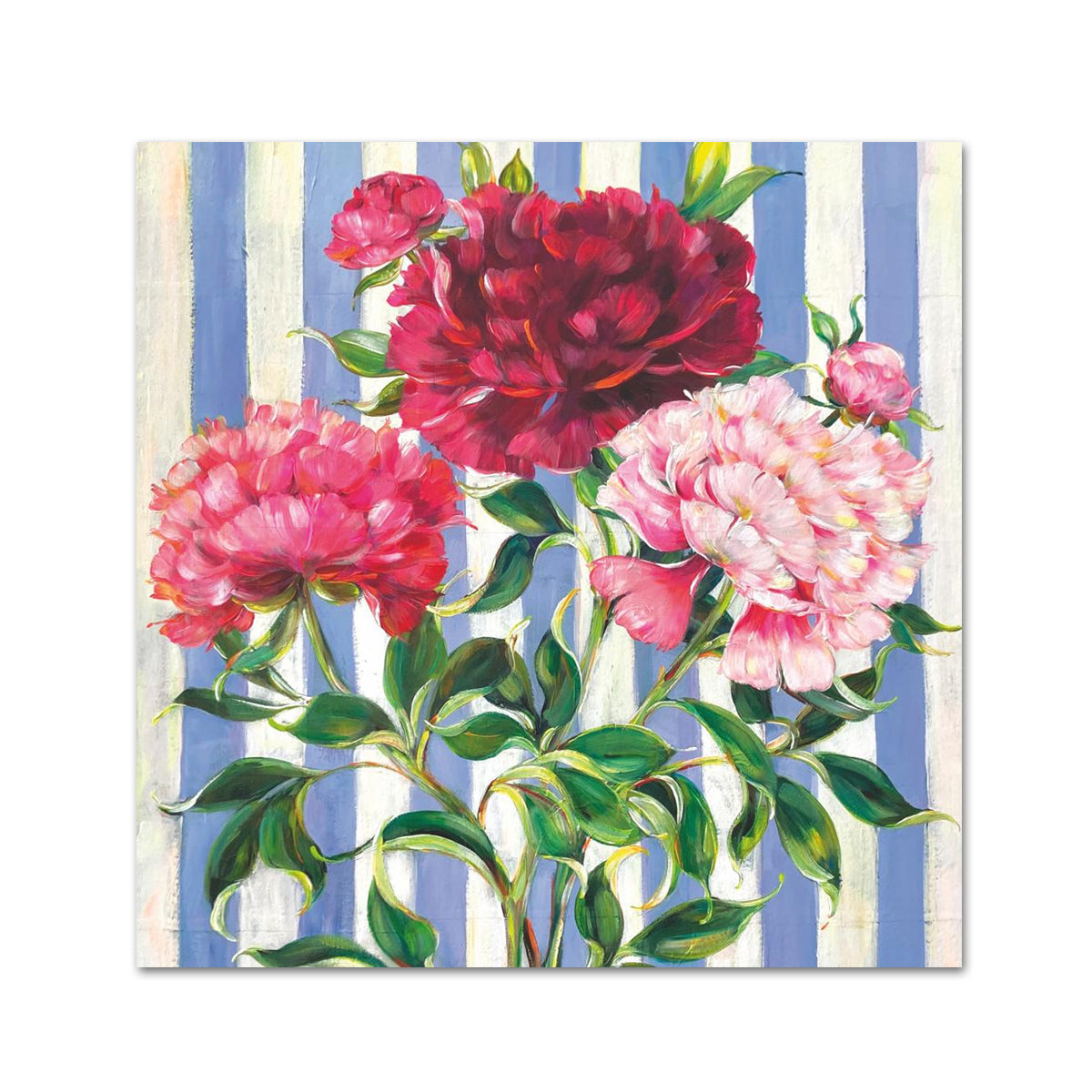 Hikari Floral Blue Stripes Paper Beverage Napkins