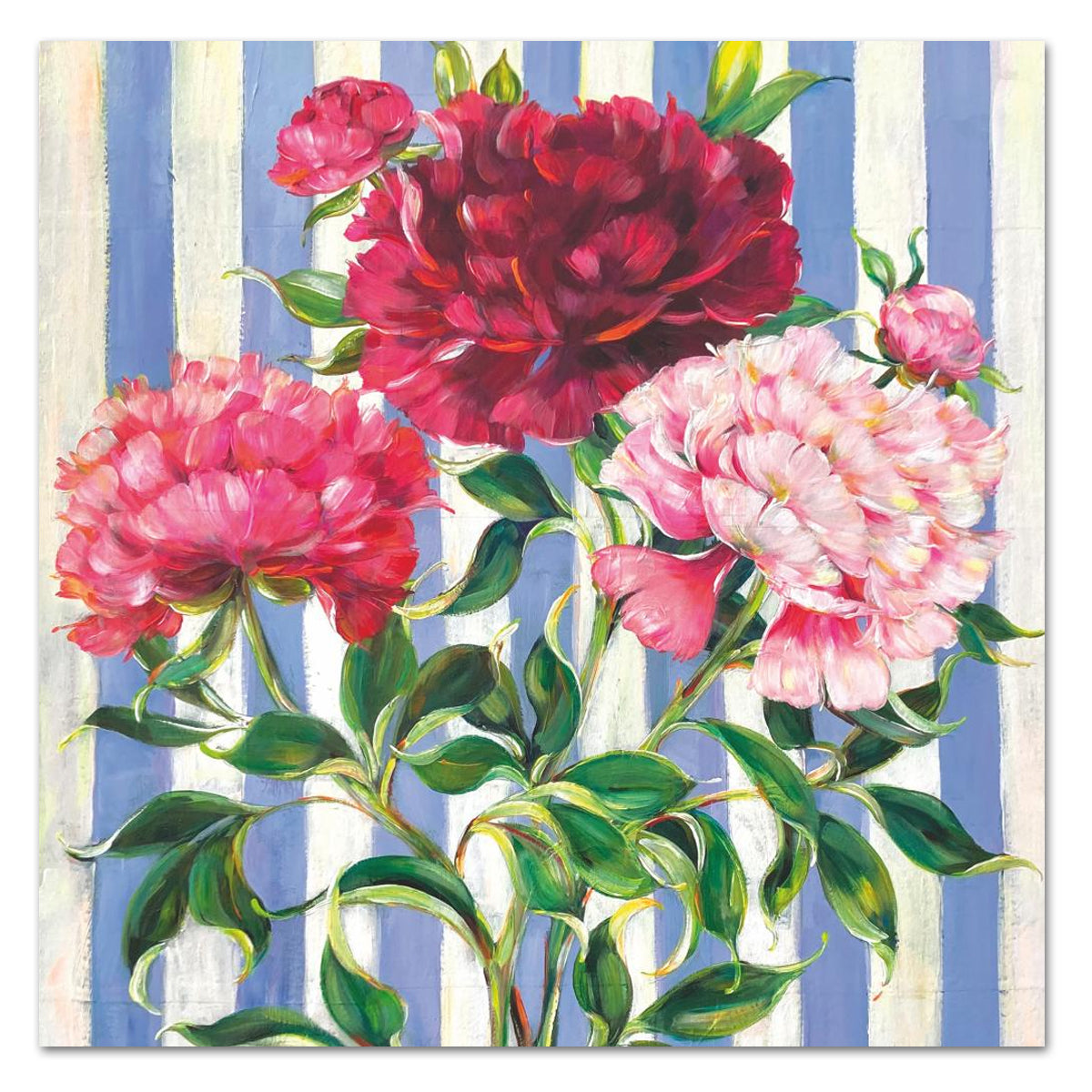 Hikari Floral Blue StripesPaper Luncheon Napkins