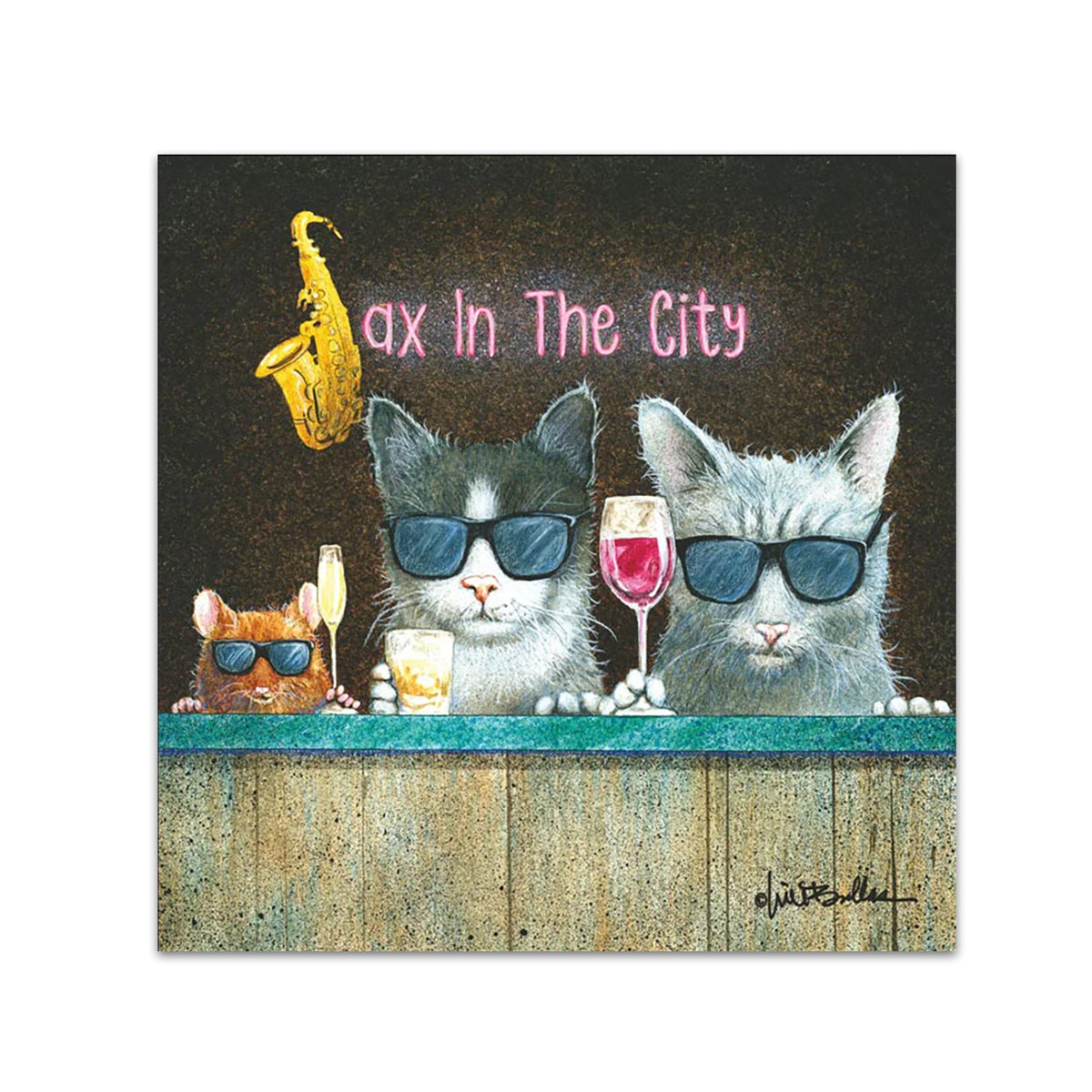 Cats Sax in the City Funny Paper Cocktail Napkins