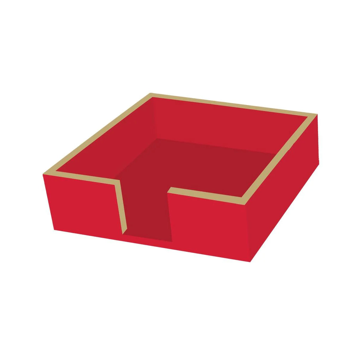 Beverage Napkin Holder Red with Gold Border