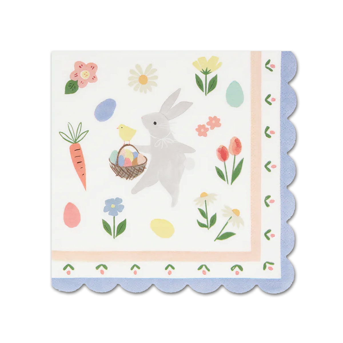 Easter Bunny Garden Scalloped Paper Beverage Napkins