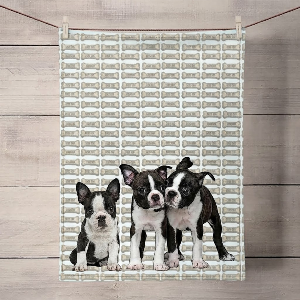 Boston Terrier Puppies Kitchen Towel