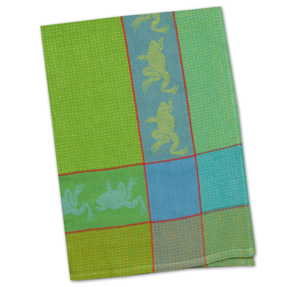 Frog Blue & Green Waffle Weave Kitchen Towel