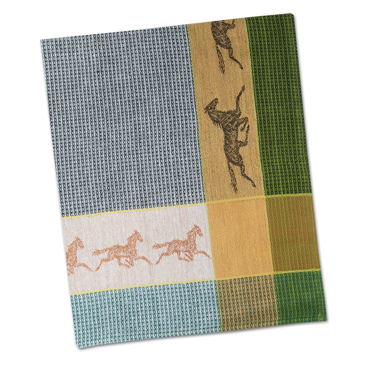 Trotting Horses Green & Gold Weave Kitchen Towel