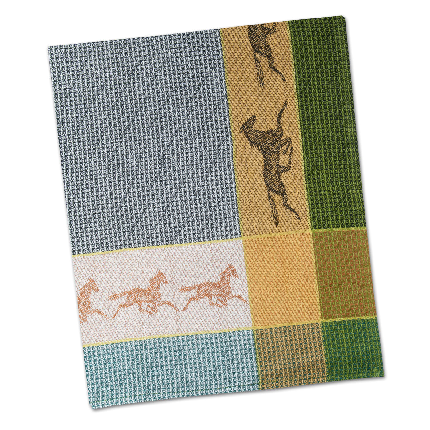 Trotting Horses Green & Gold Weave Kitchen Towel