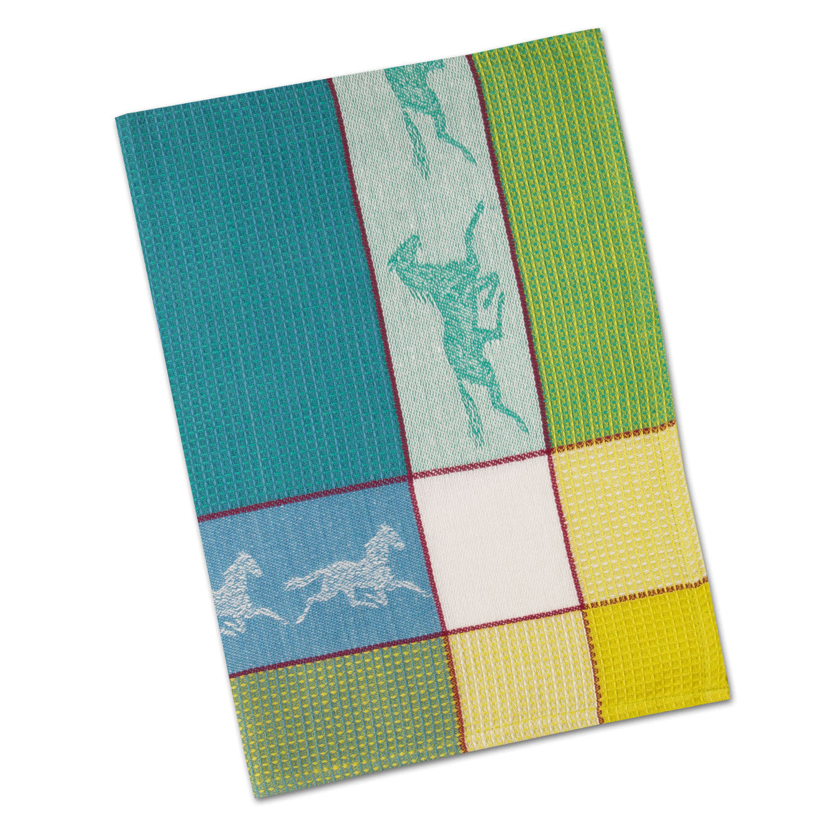 Trotting Horses Cadet Blue Waffle Weave Kitchen Towel
