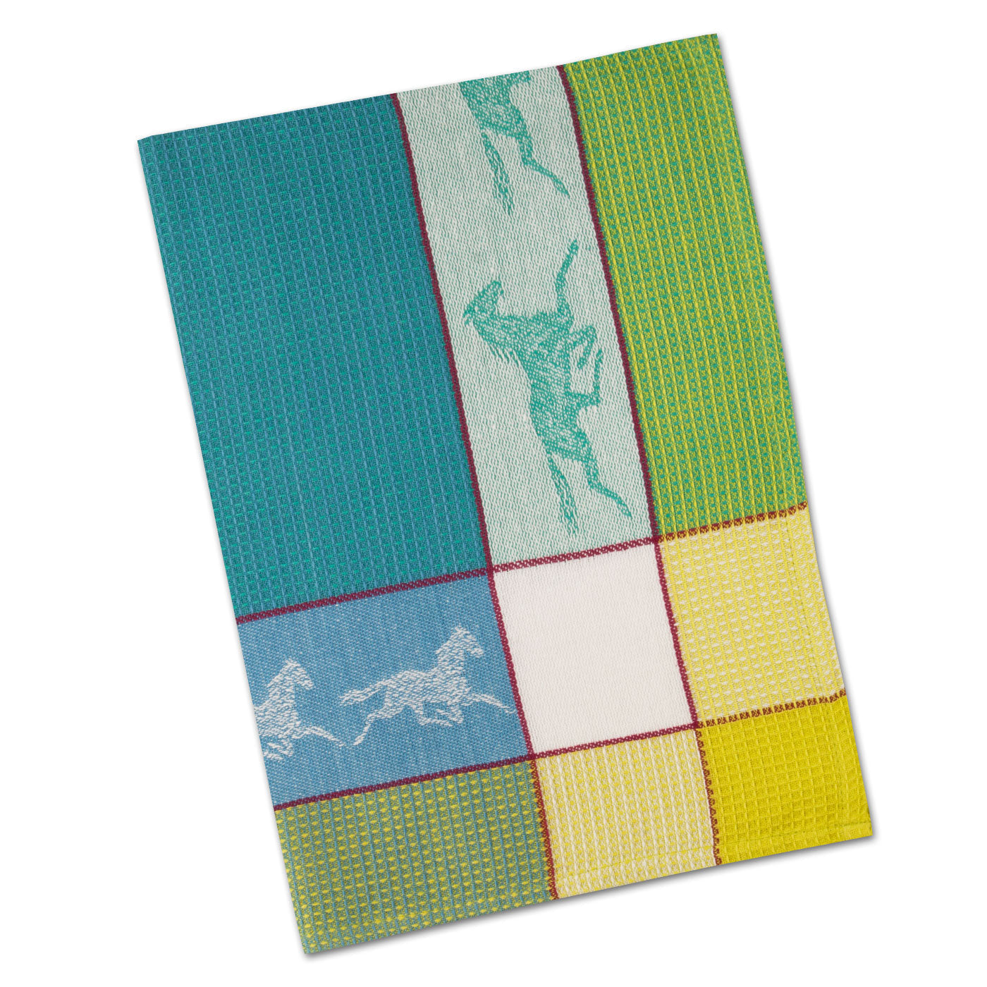 Trotting Horses Cadet Blue Waffle Weave Kitchen Towel