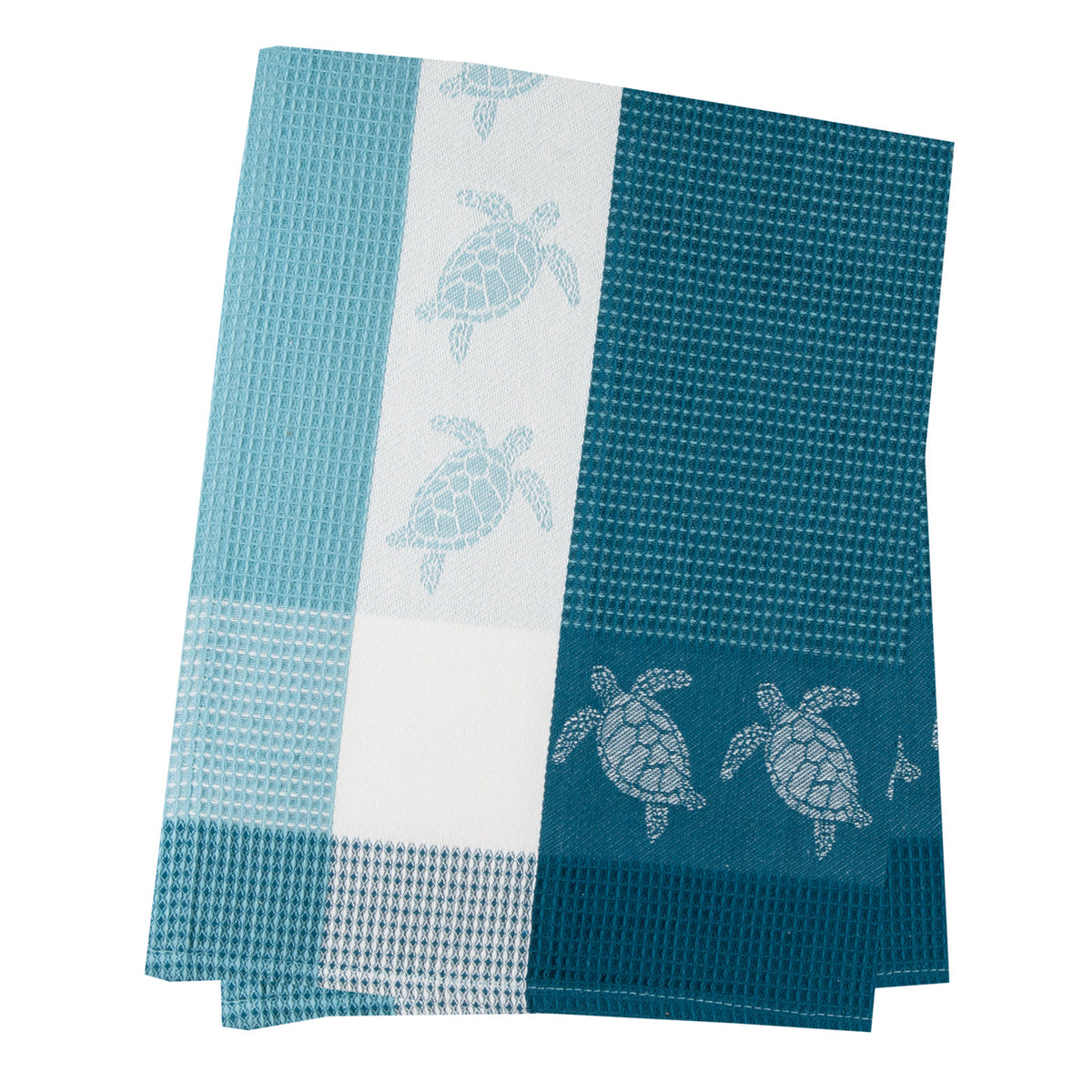 Sea Turtle Teal Jacquard Waffle Weave Kitchen Towel