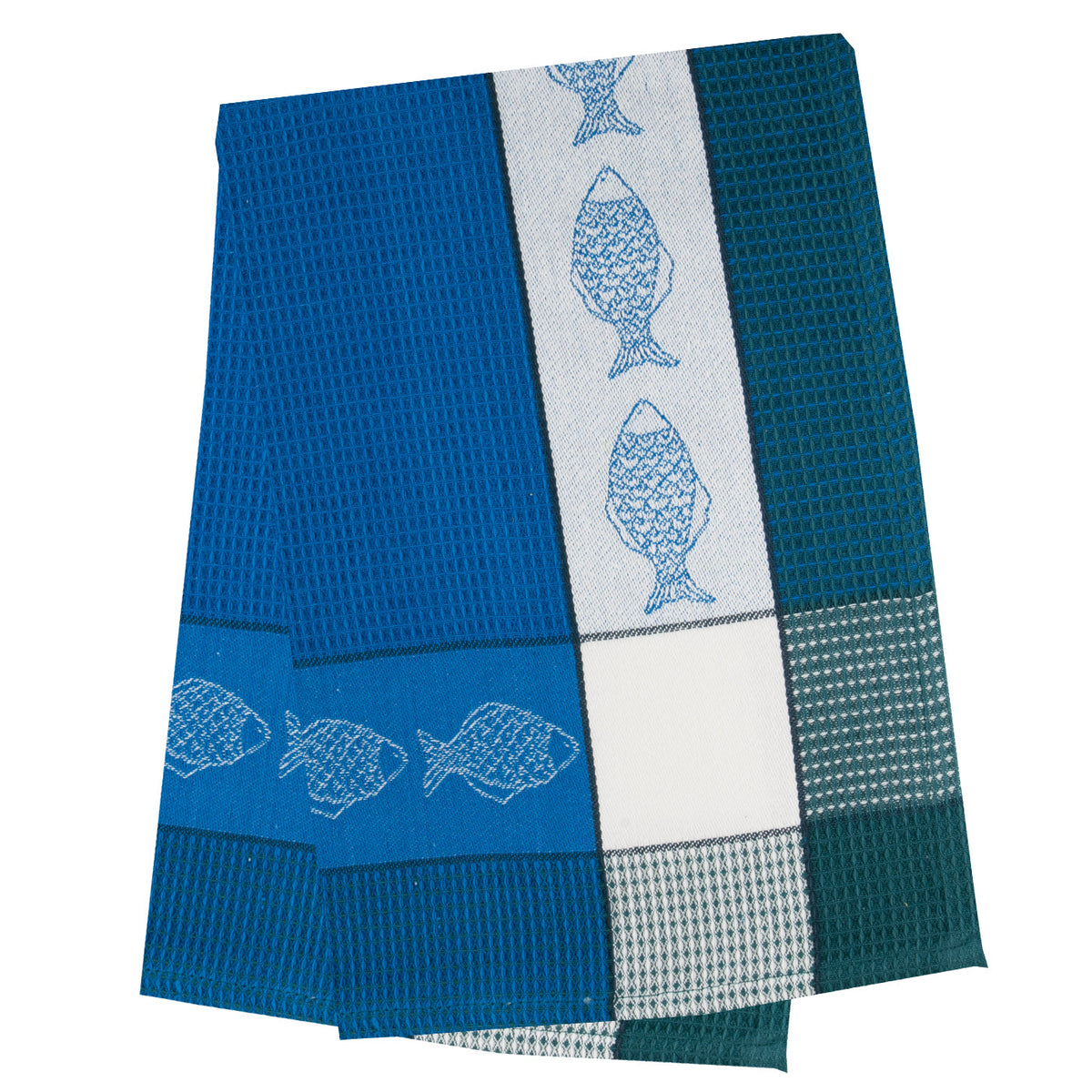 Fish Blue & Teal Jacquard Waffle Weave Kitchen Towel