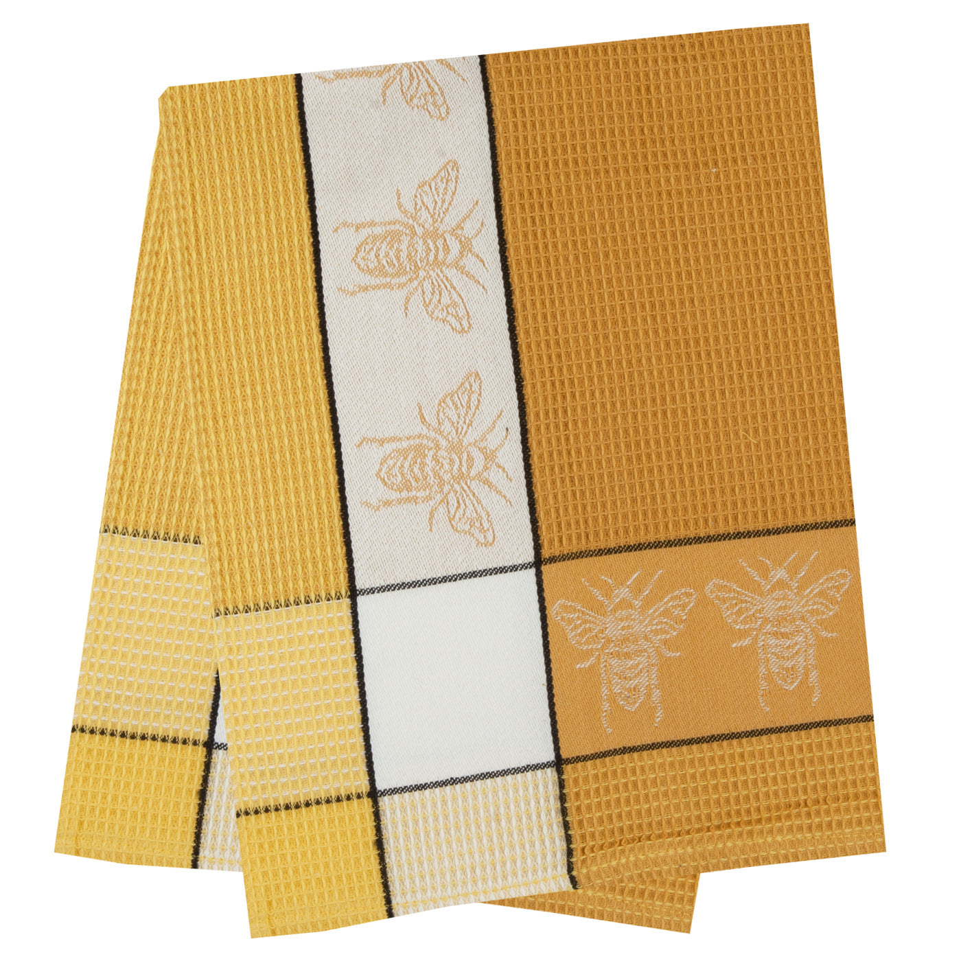 Honey Bee Yellow & Gold Jacquard Waffle Weave Kitchen Towel