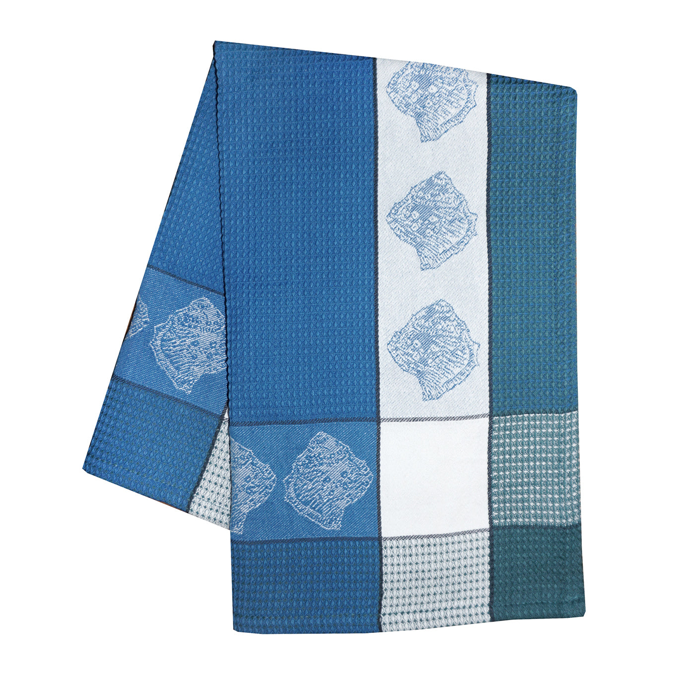 Sea Shells Blue Jacquard Waffle Weave Kitchen Towel