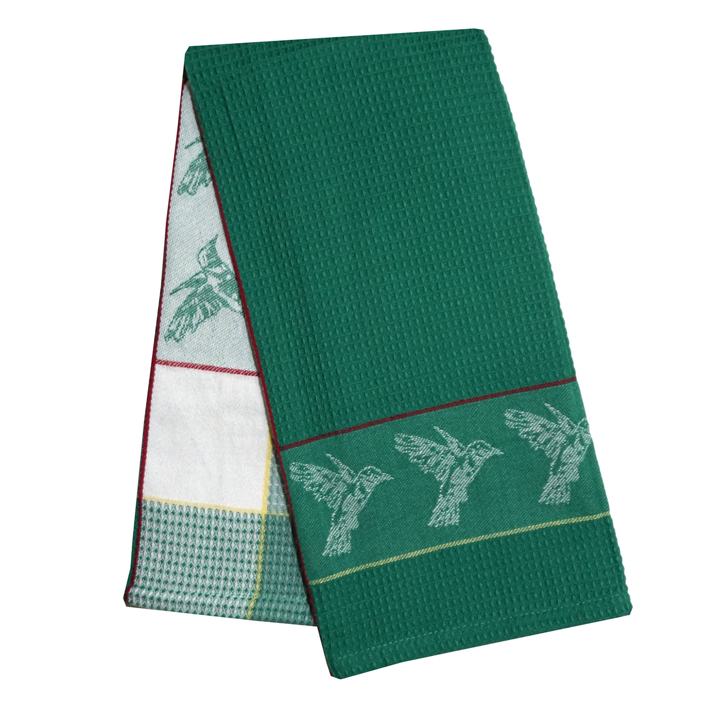 Hummingbirds Green Jacquard Waffle Weave Kitchen Towel