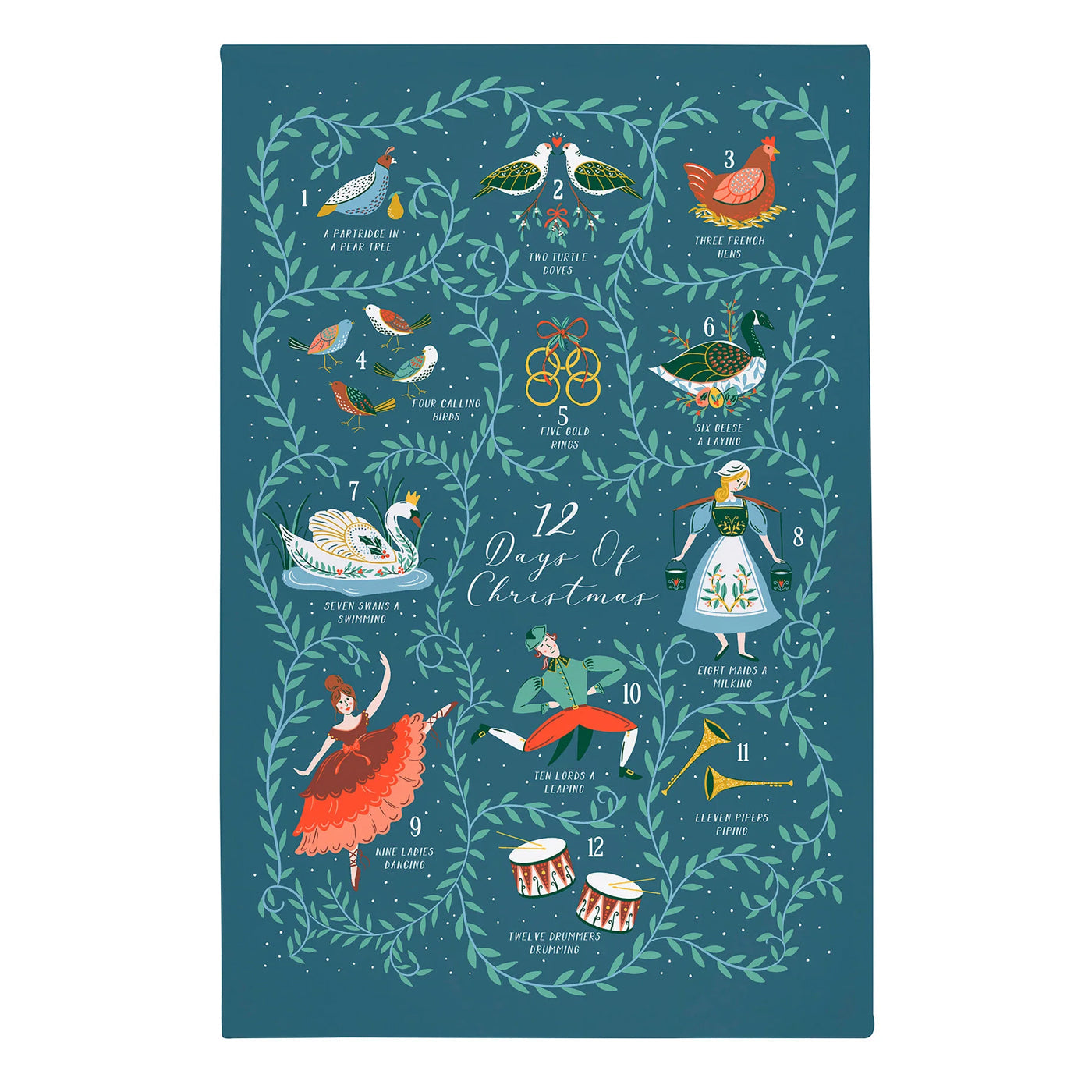 Twelve Day of Christmas Cotton Kitchen Towel