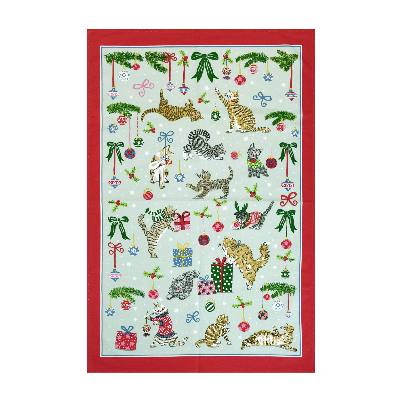 Christmas Morning Cat Patrol Cotton Kitchen Towel