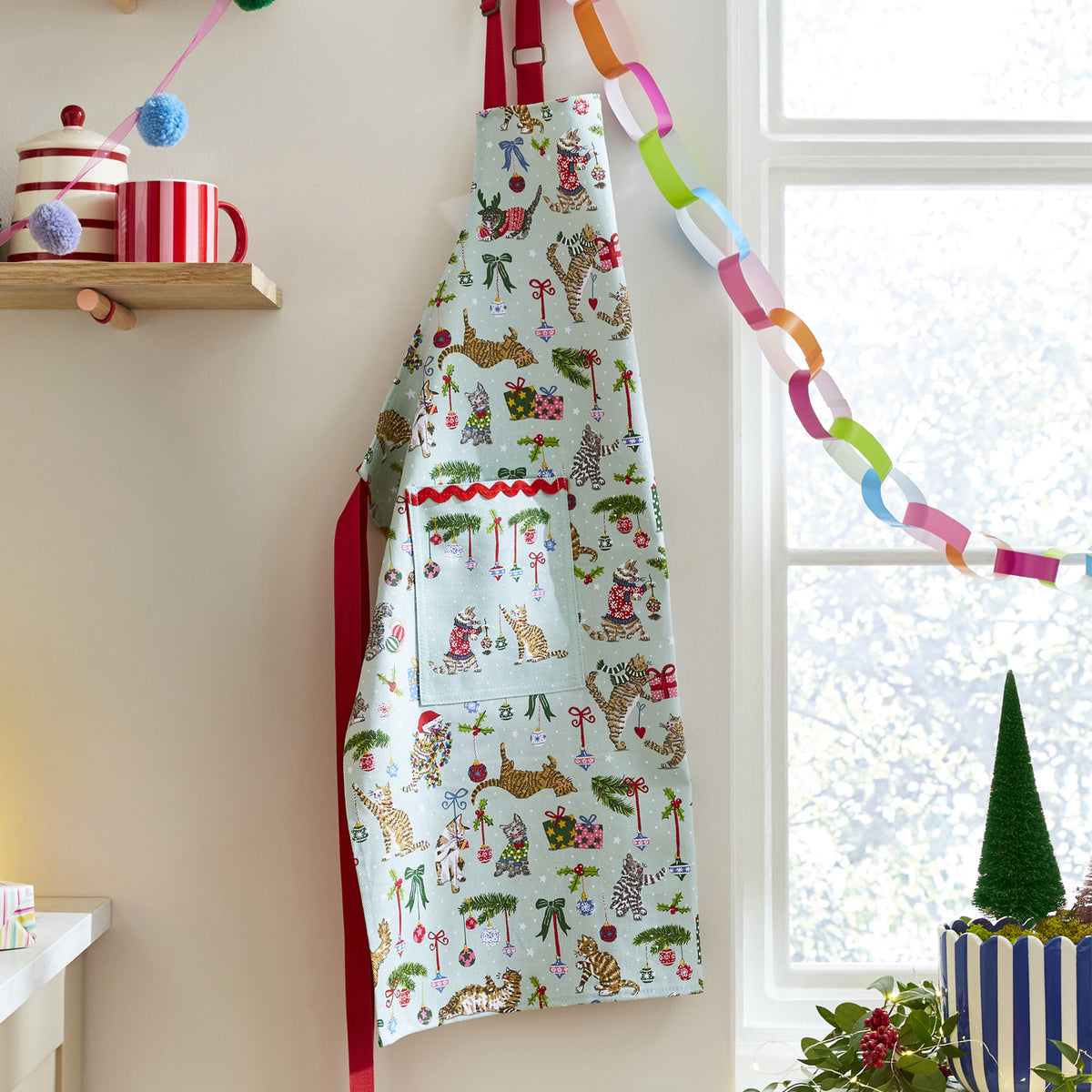 Christmas Morning Cat Patrol Cotton Apron