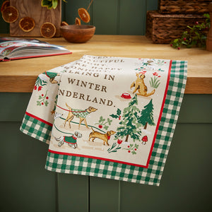 Christmas Dog Walkies Cotton Kitchen Towel