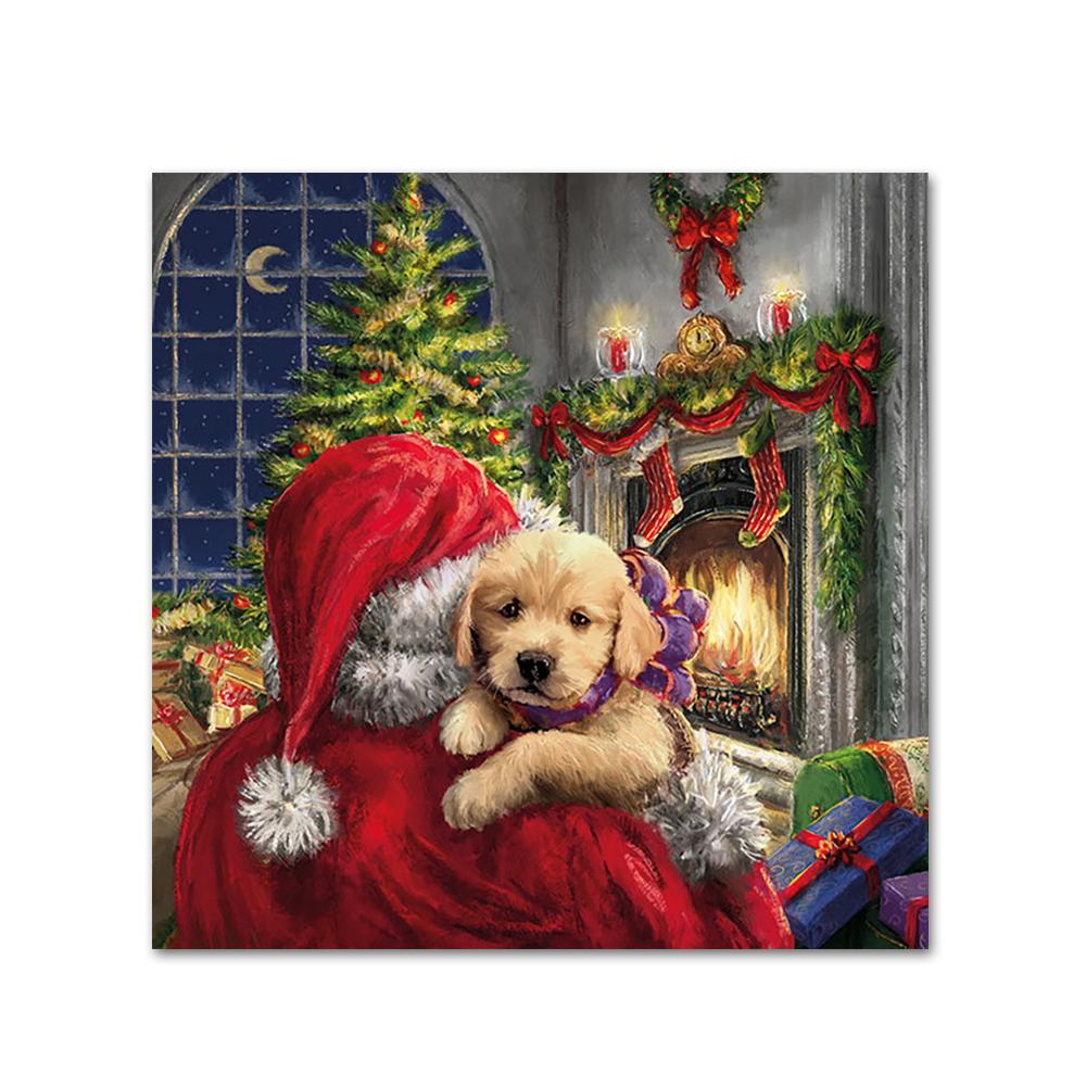 Puppy and Santa Paper Napkins - Beverage