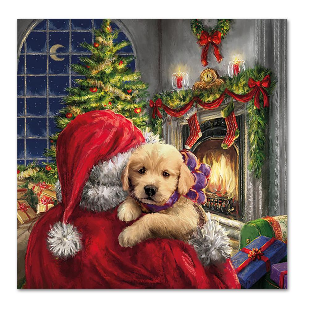 Puppy and Santa Paper Napkins - Luncheon