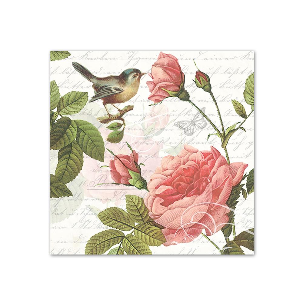 Roses & Song Bird Paper Beverage Napkins