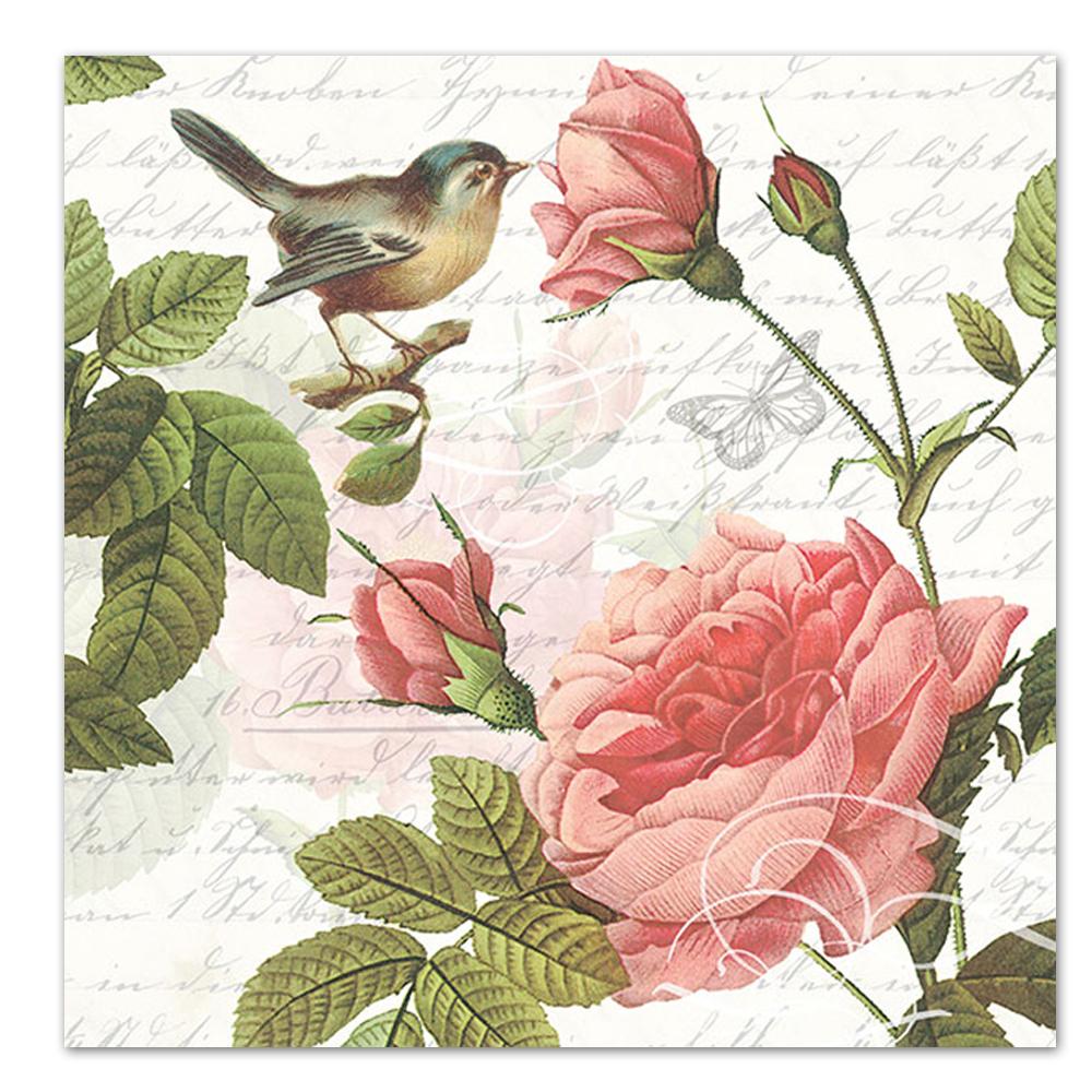 Roses & Song Bird Paper Luncheon Napkins