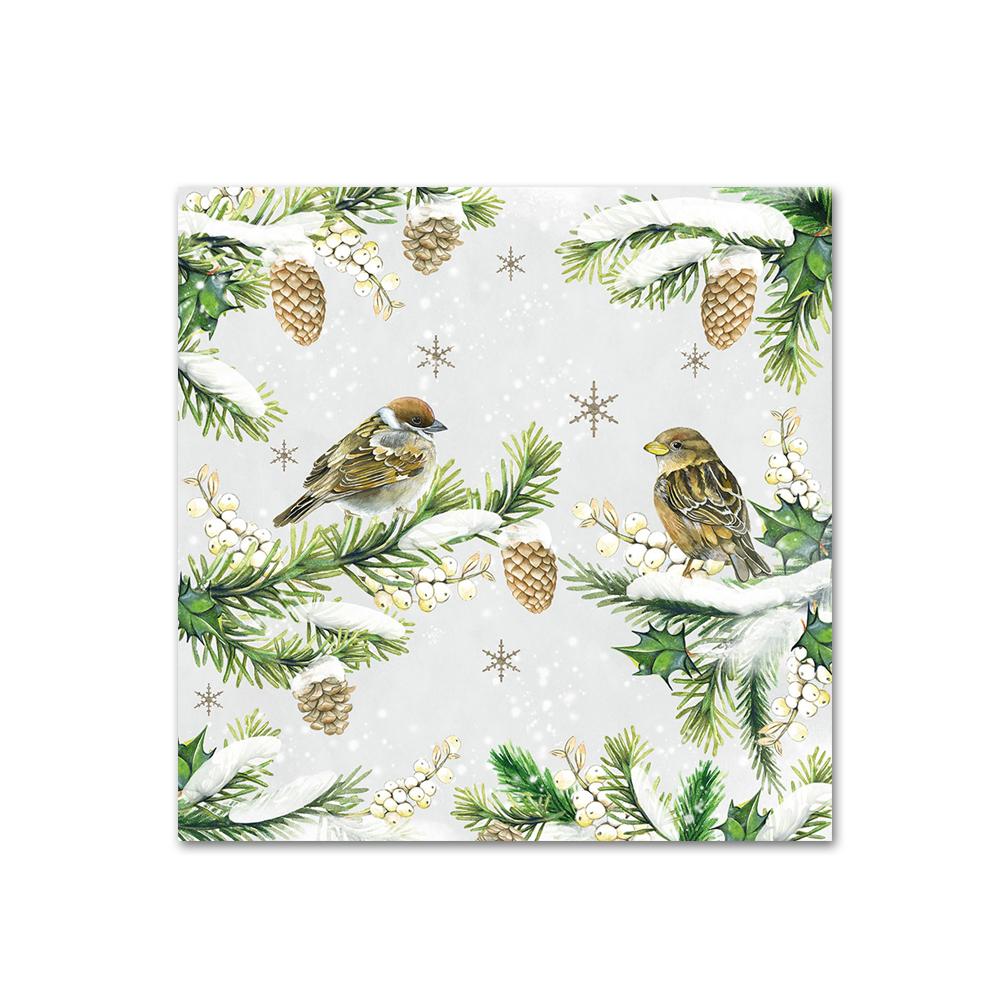 Sparrows in Snow Paper Beverage Napkins