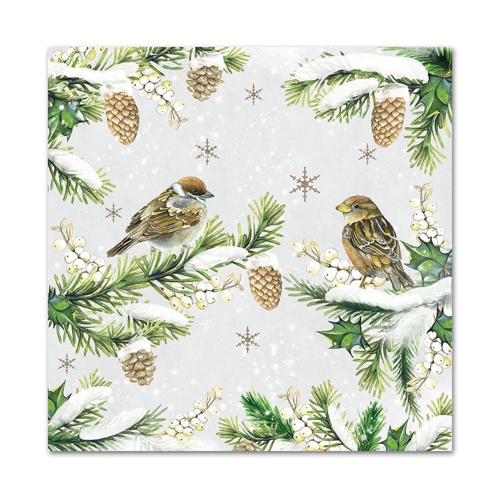 Sparrows in Snow Paper Luncheon Napkins