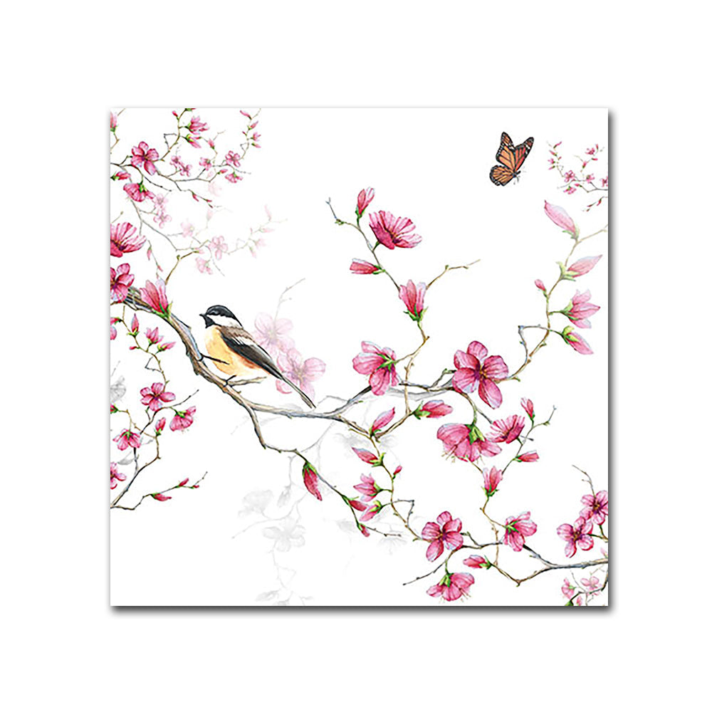 Bird & Pink Blossoms Paper Beverage Napkins