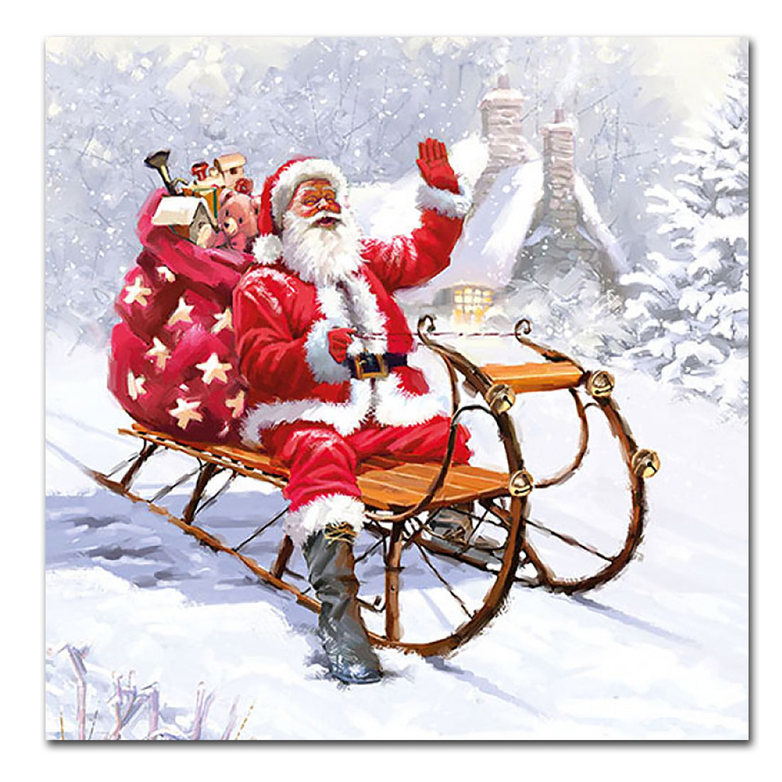 Sledding Santa Paper Luncheon Napkins