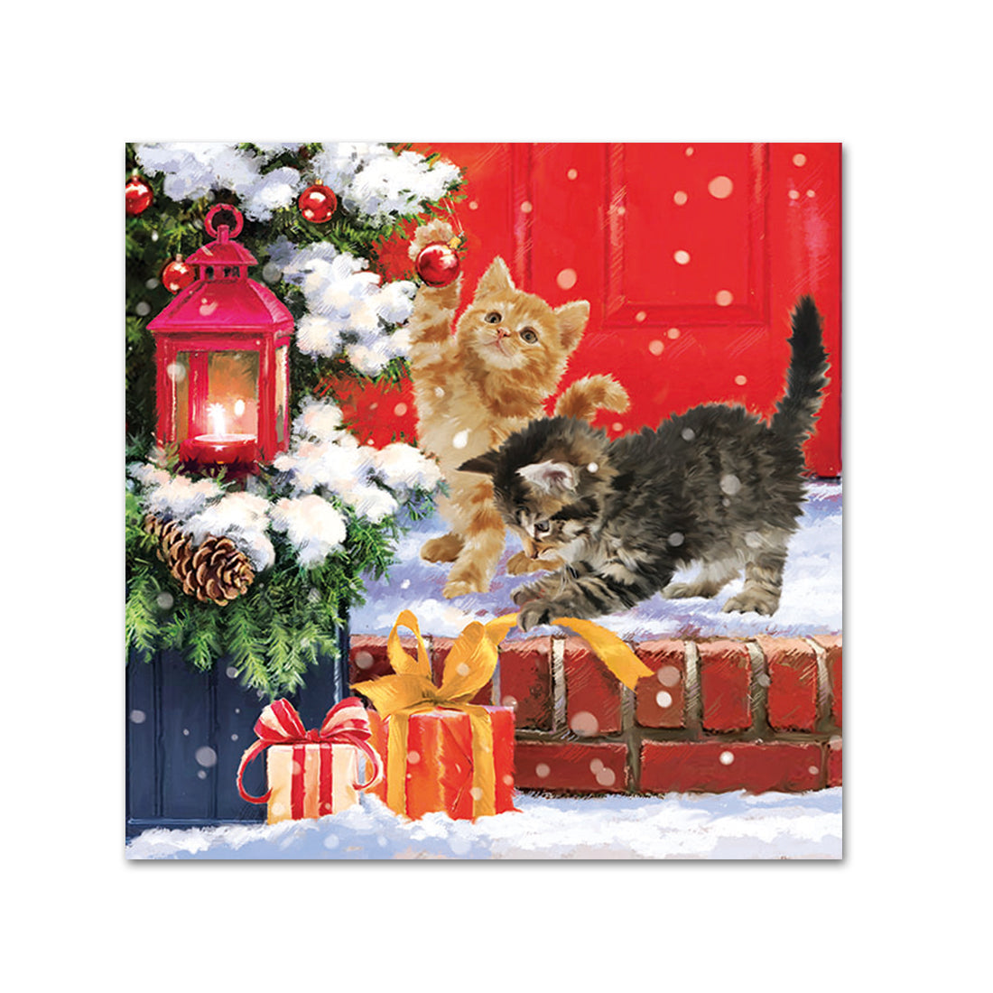 Holiday Kittens on Doorstep Paper Beverage Napkins