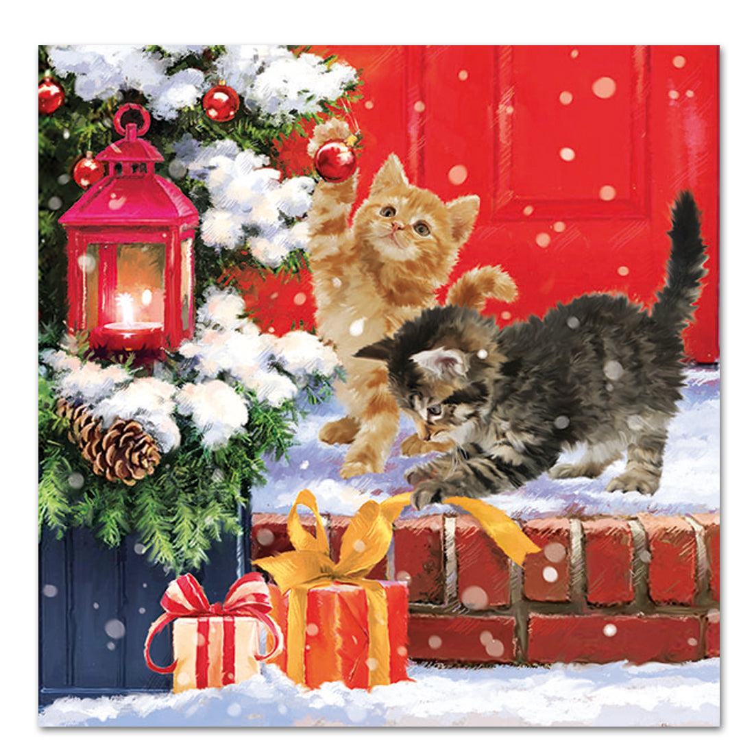 Holiday Kittens on Doorstep Paper Luncheon Napkins