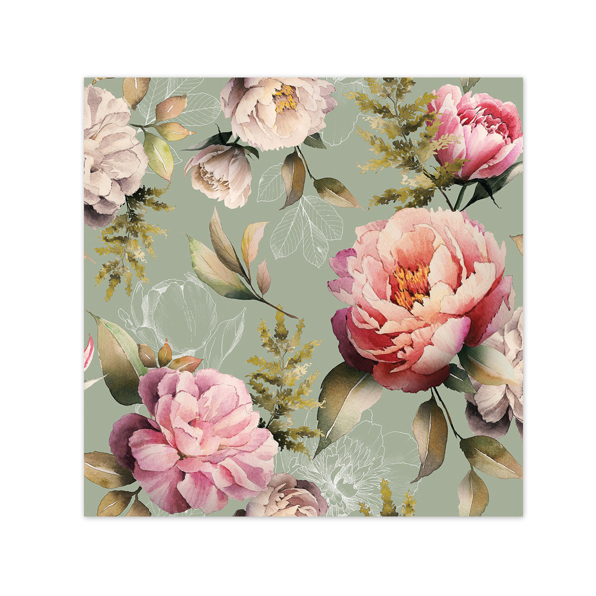 Dusty Pink Peonies Paper Beverage Napkins