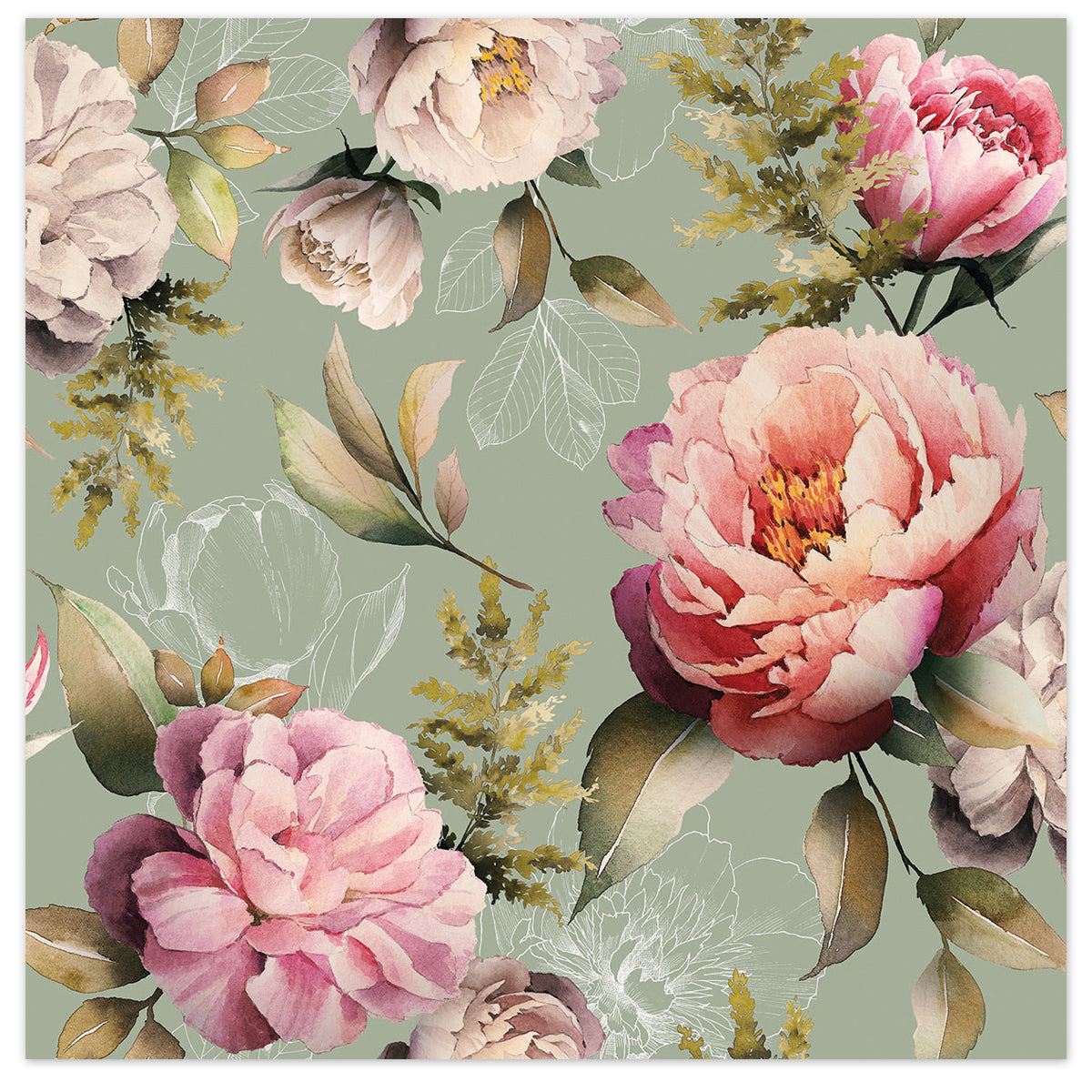 Dusty Pink Peonies Paper Luncheon Napkins