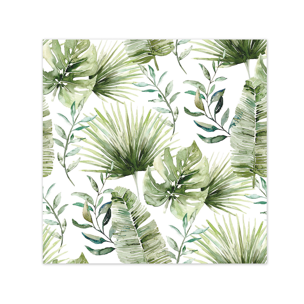 Jungle Leaves on White Paper Beverage Napkins