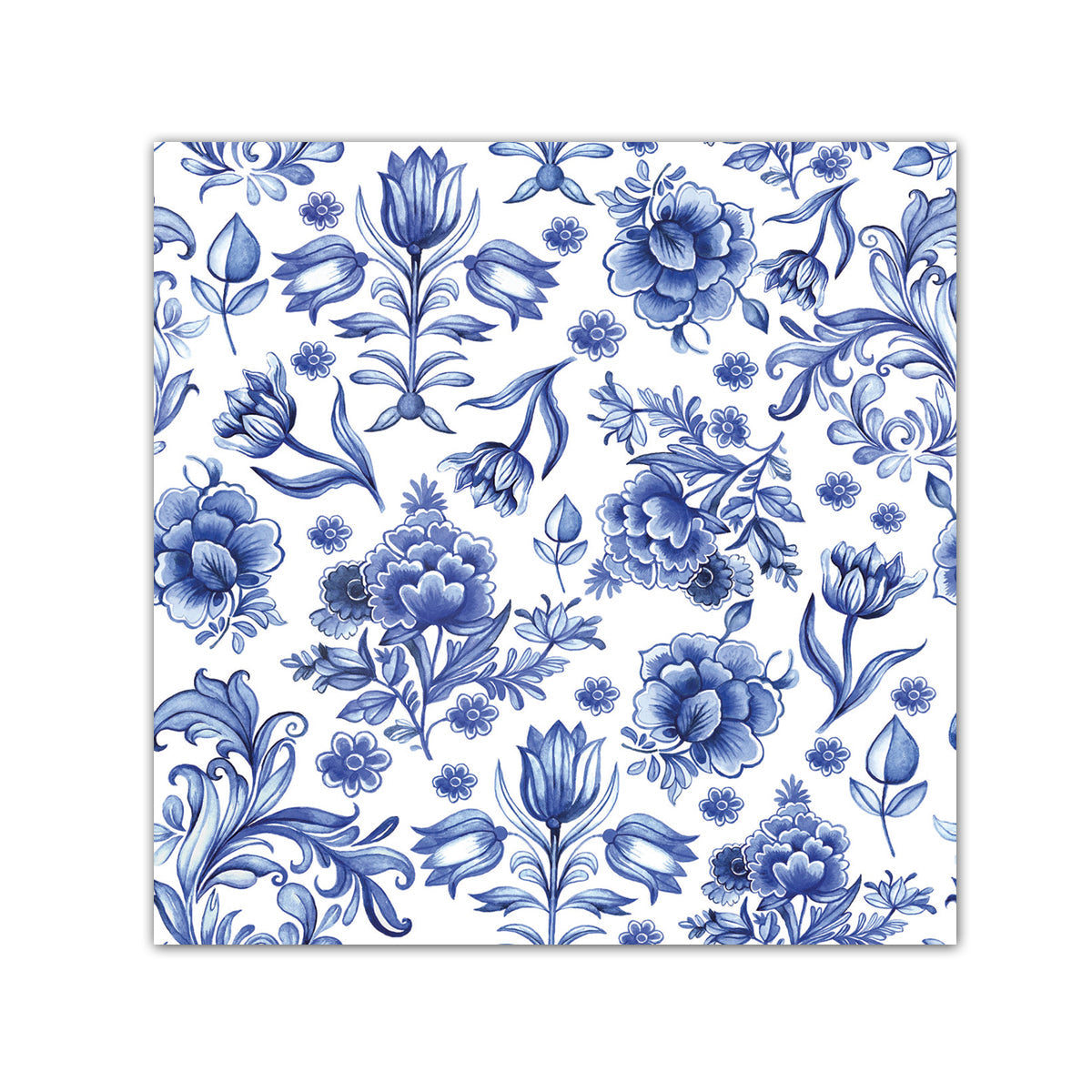 Delft Blue Flowers Paper Beverage Napkins