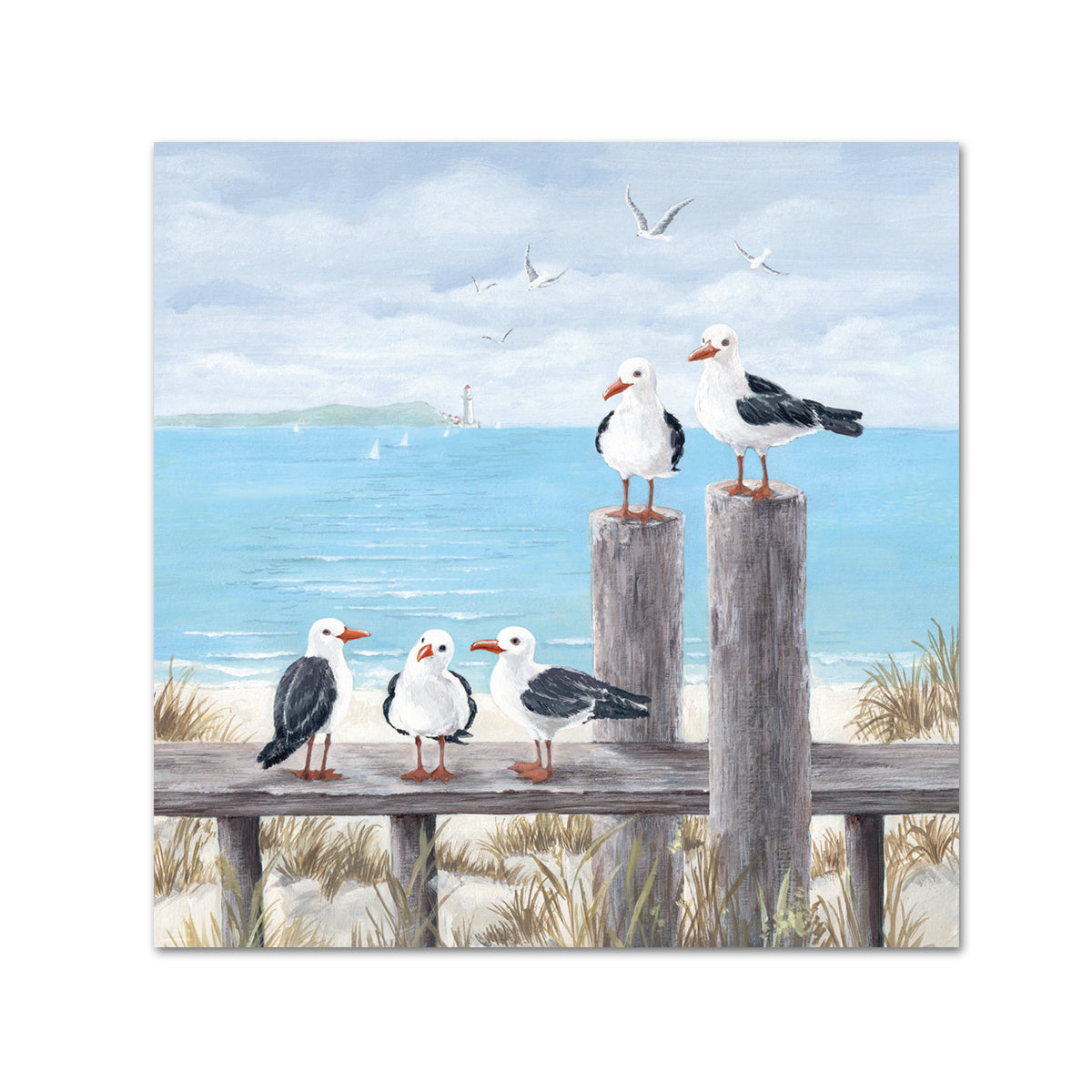 Seagulls on Dock Paper Beverage Napkins
