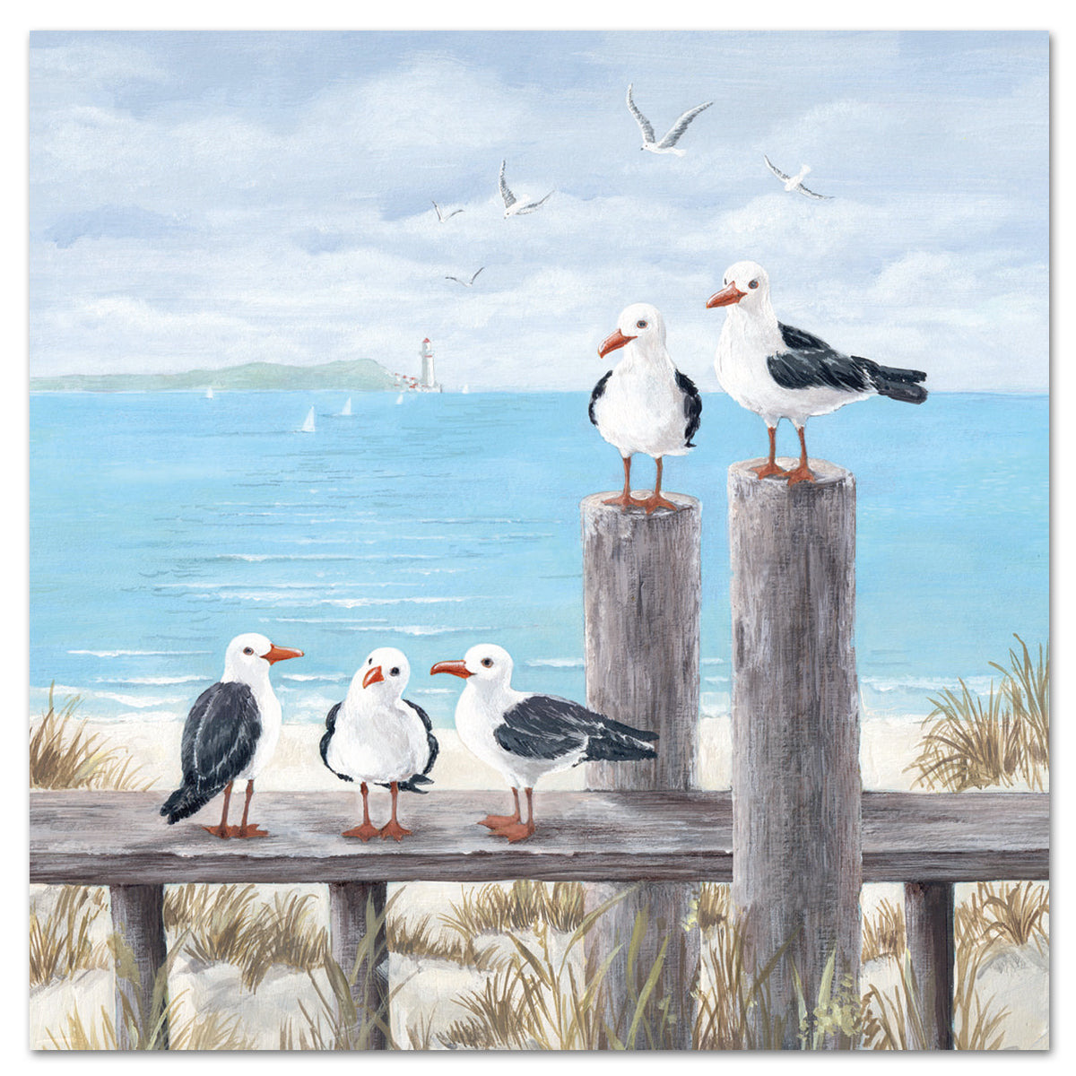 Seagulls on Dock Paper Luncheon Napkins