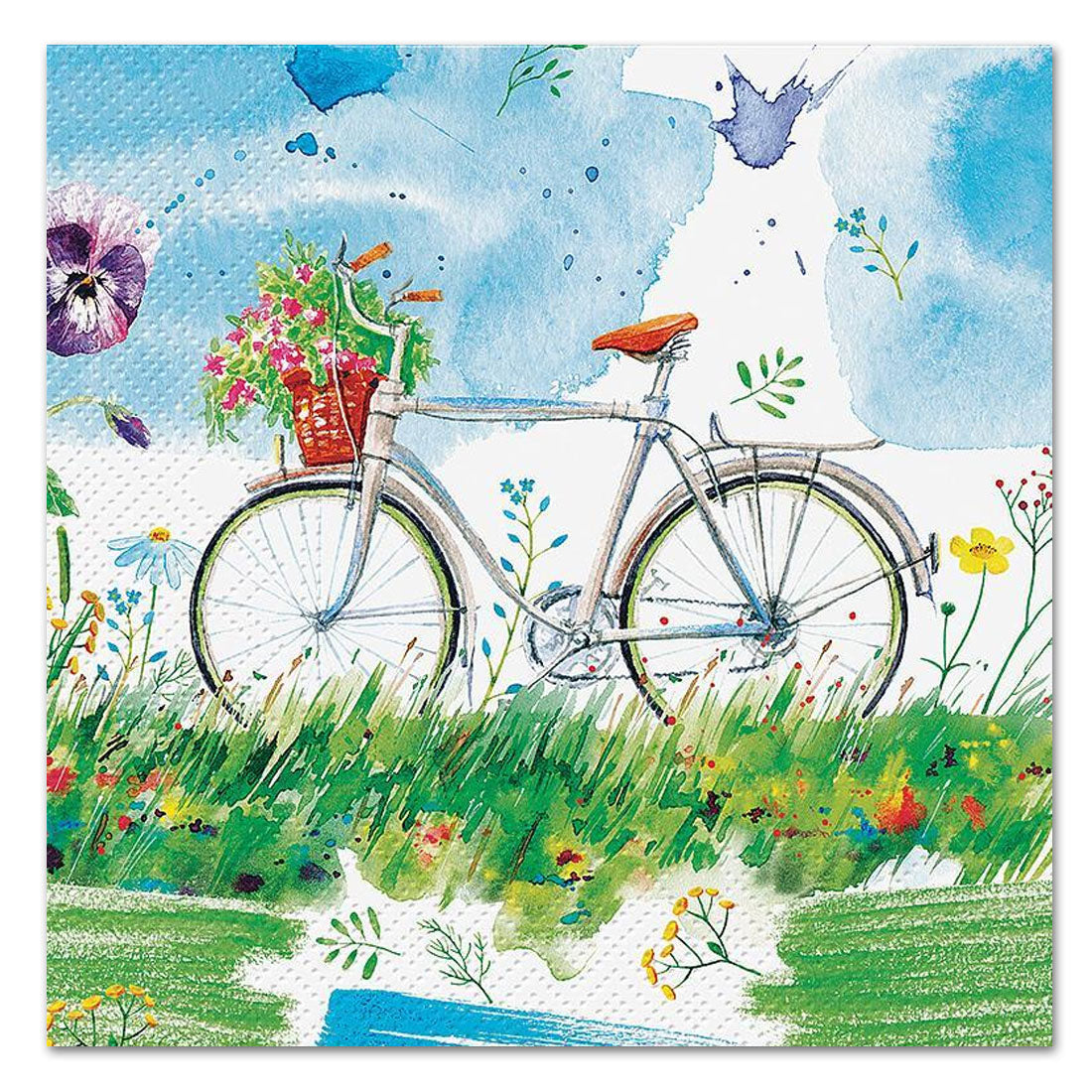 Bicycle Watercolor Day Paper Luncheon Napkins