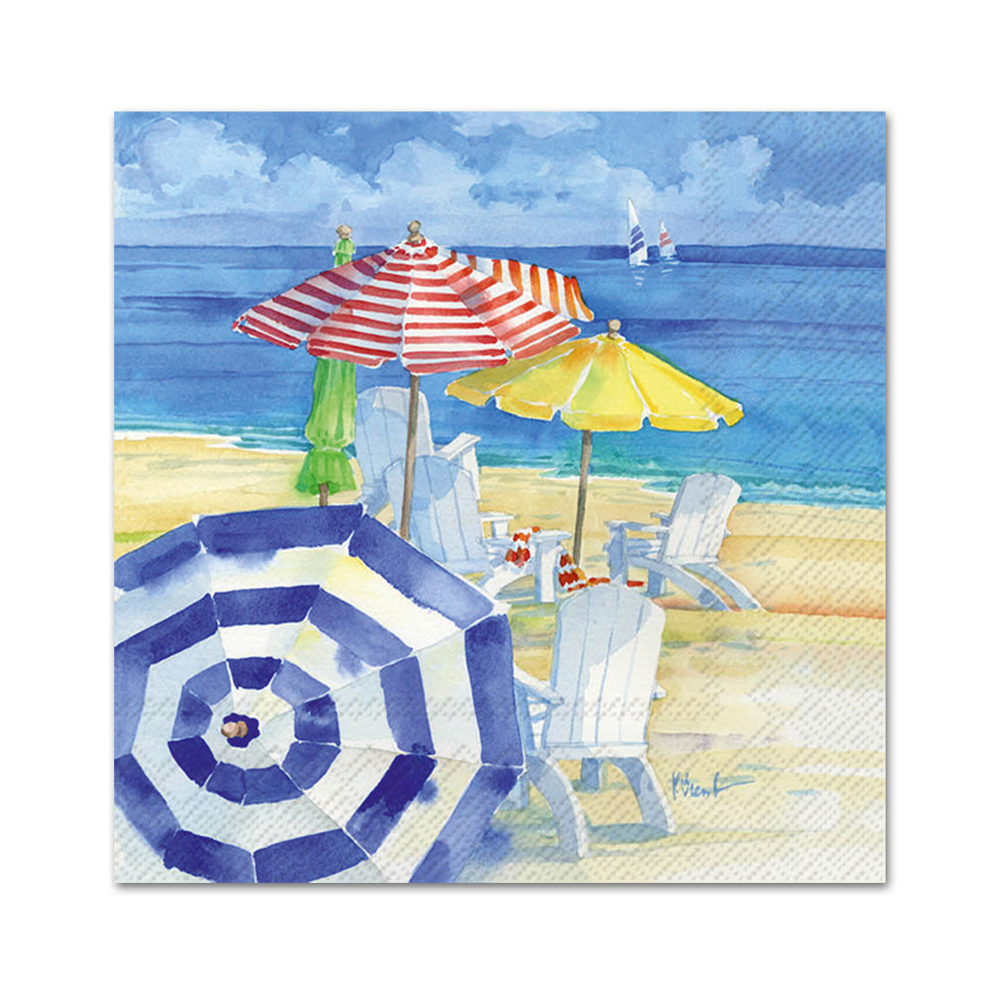 Watercolor Beach Paper Beverage Napkins