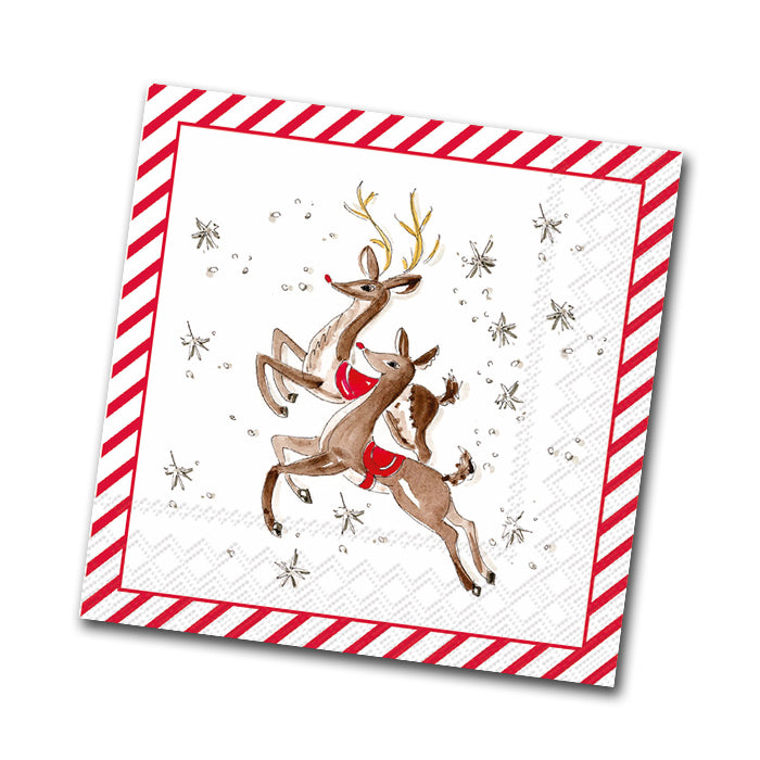 Retro Reindeer Christmas Beverage Napkin